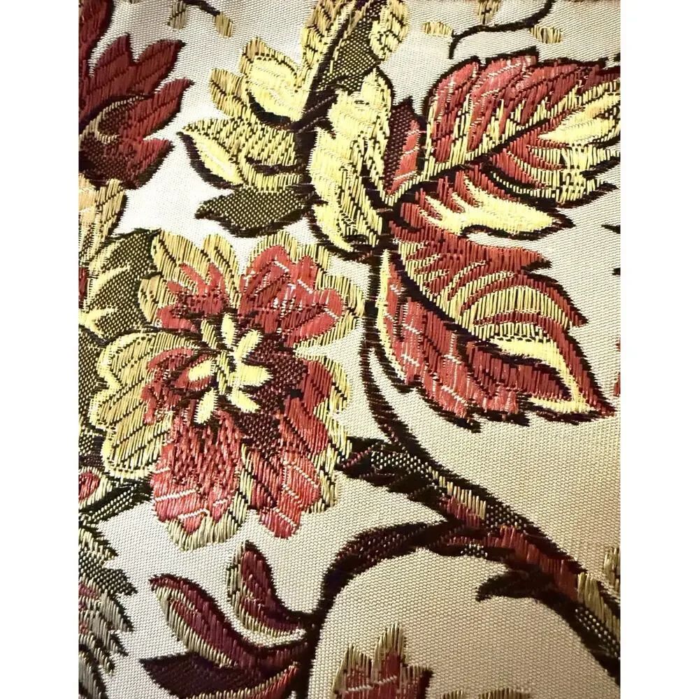 Vintage MCM Damask Fringed Tablecloth Floral Reversible Satin silk Registado AVA
